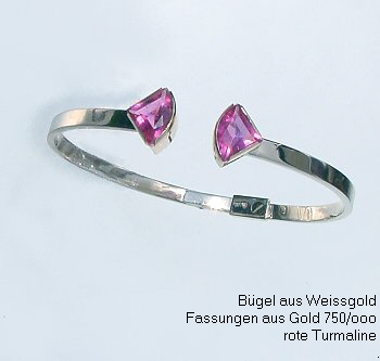 Bgel aus Weissgold 
Fassungen aus Gold 750/ooo 
rote Turmaline 
.