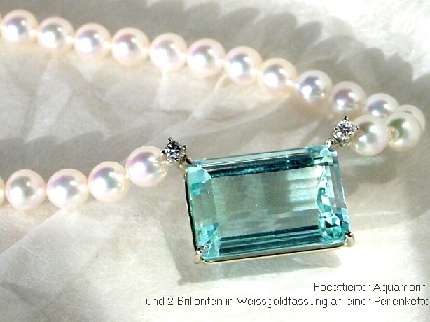 Aquamarin-Anhnger an Perlenkette